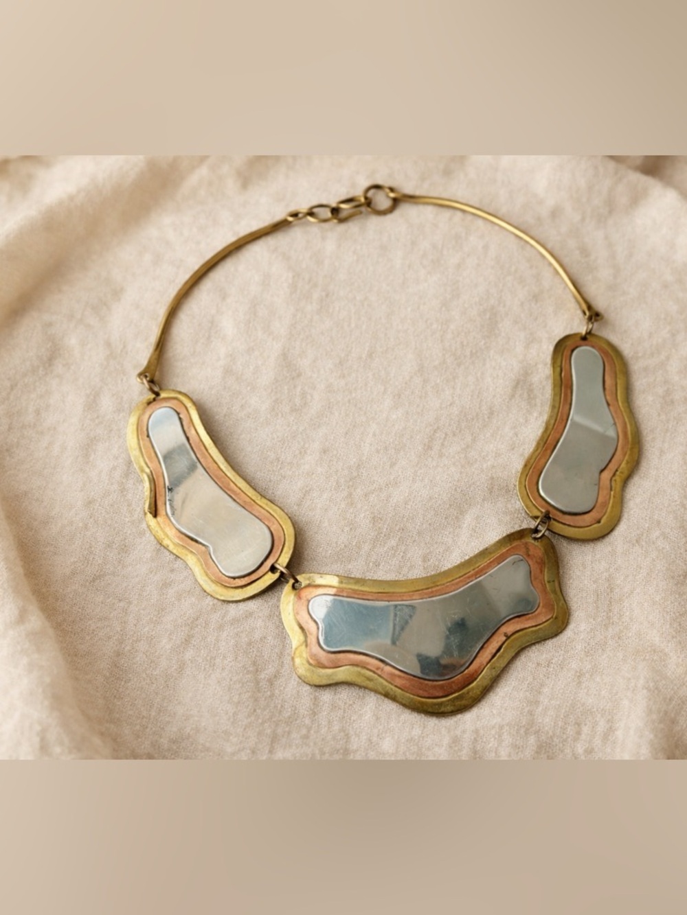 Vintage Choker Mixed Metal Brass Copper Artisan Modernist